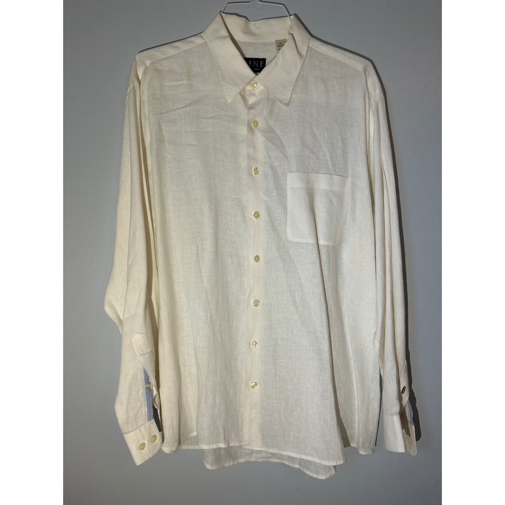 MINE‎ Linen Button Up Shirt Long Sleeve Collared Casual Top XXL
